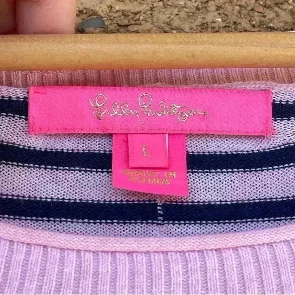 LILLY PULITZER Melenie "Cool-Max" Sweater in Heathered Pink Tropics Stripe Large - Picture 5 of 7